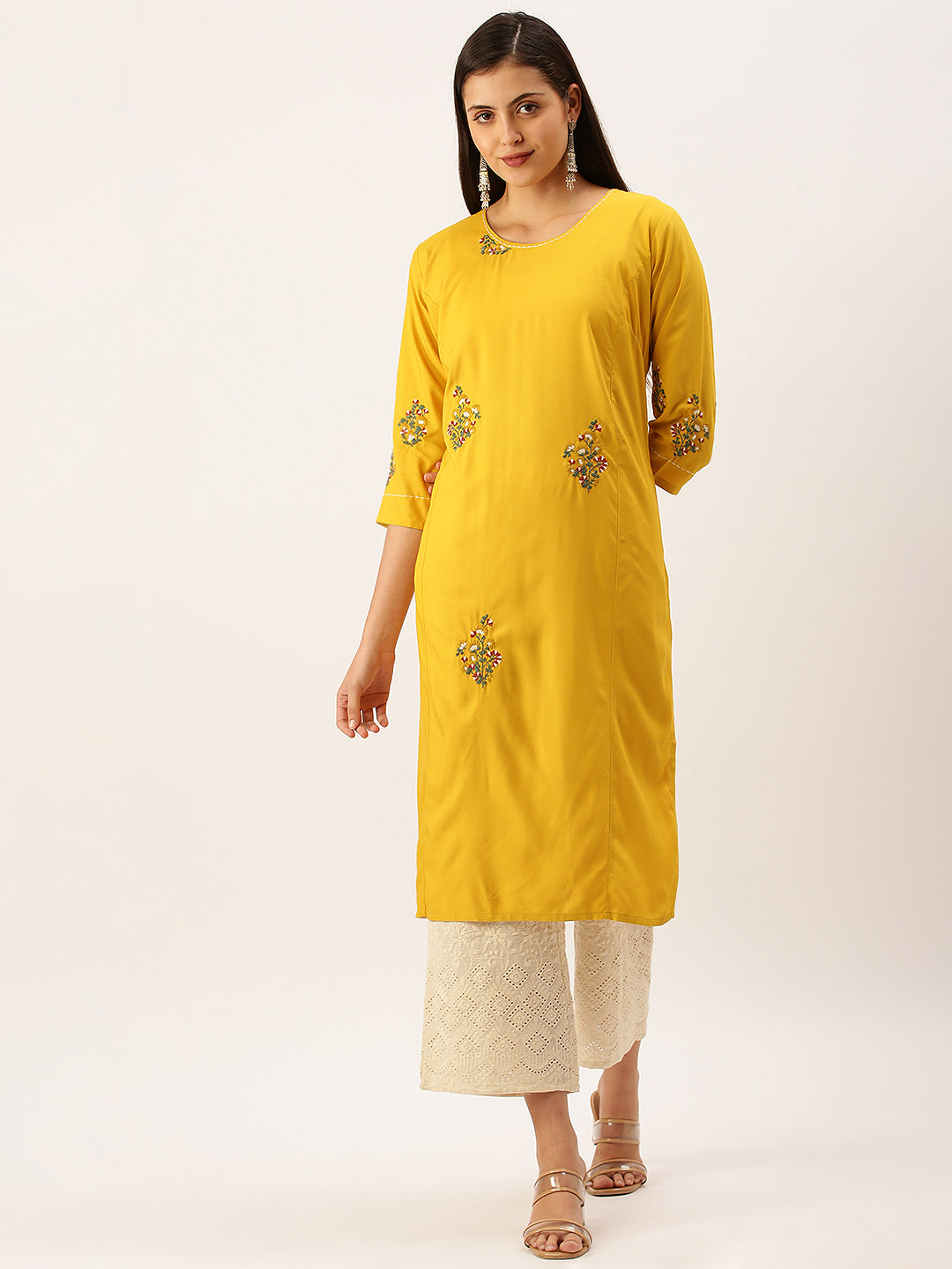 Women's Mustard Solid Straight Kurta