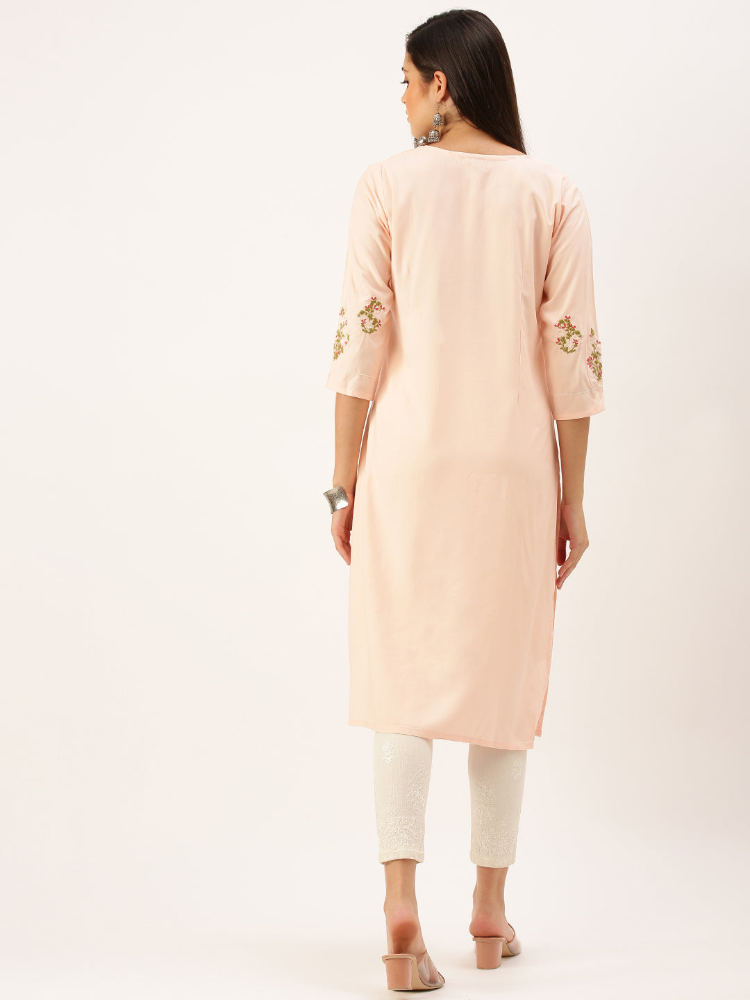 Women's Peach Solid Straight Kurta