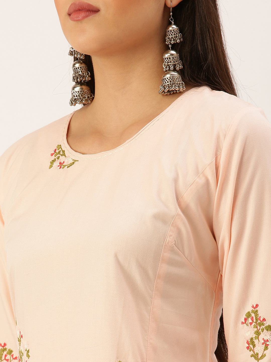 Women's Peach Solid Straight Kurta