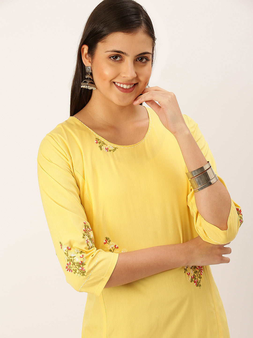 Women's Yellow Solid Straight Kurta