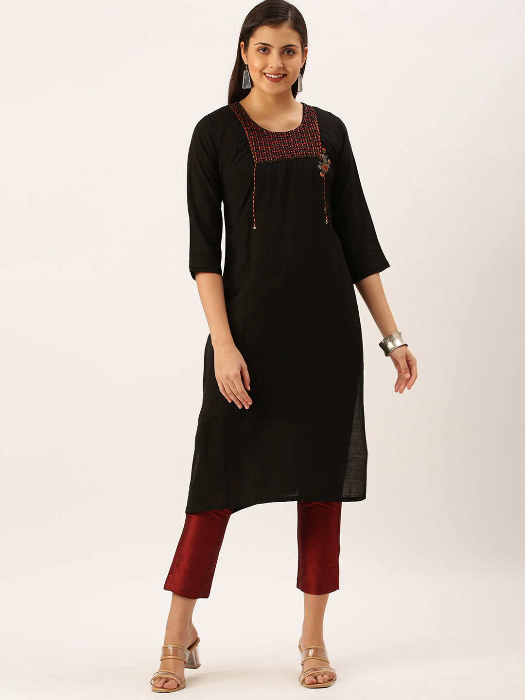 Women's Black Solid Straight Kurta