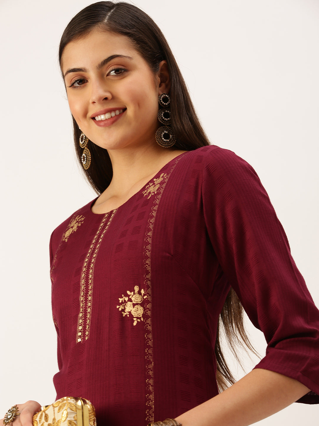 Women's Magenta Solid Straight Kurta