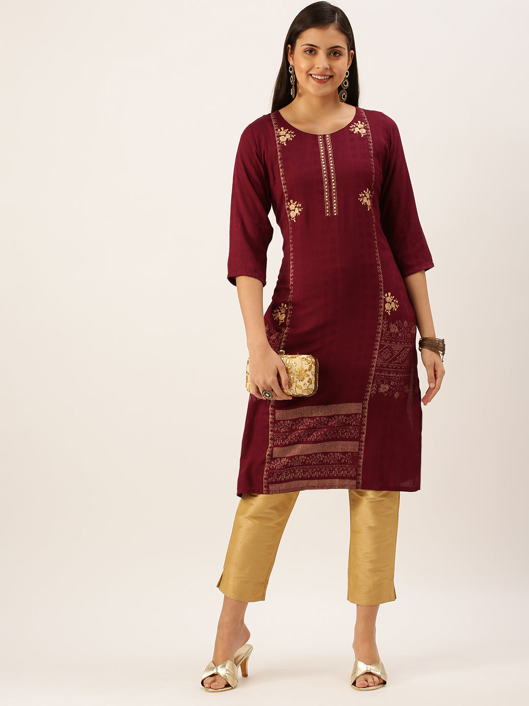 Women's Magenta Solid Straight Kurta