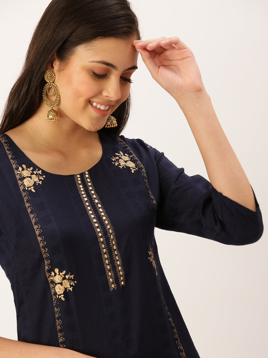 Women's Navy Blue Solid Straight Kurta