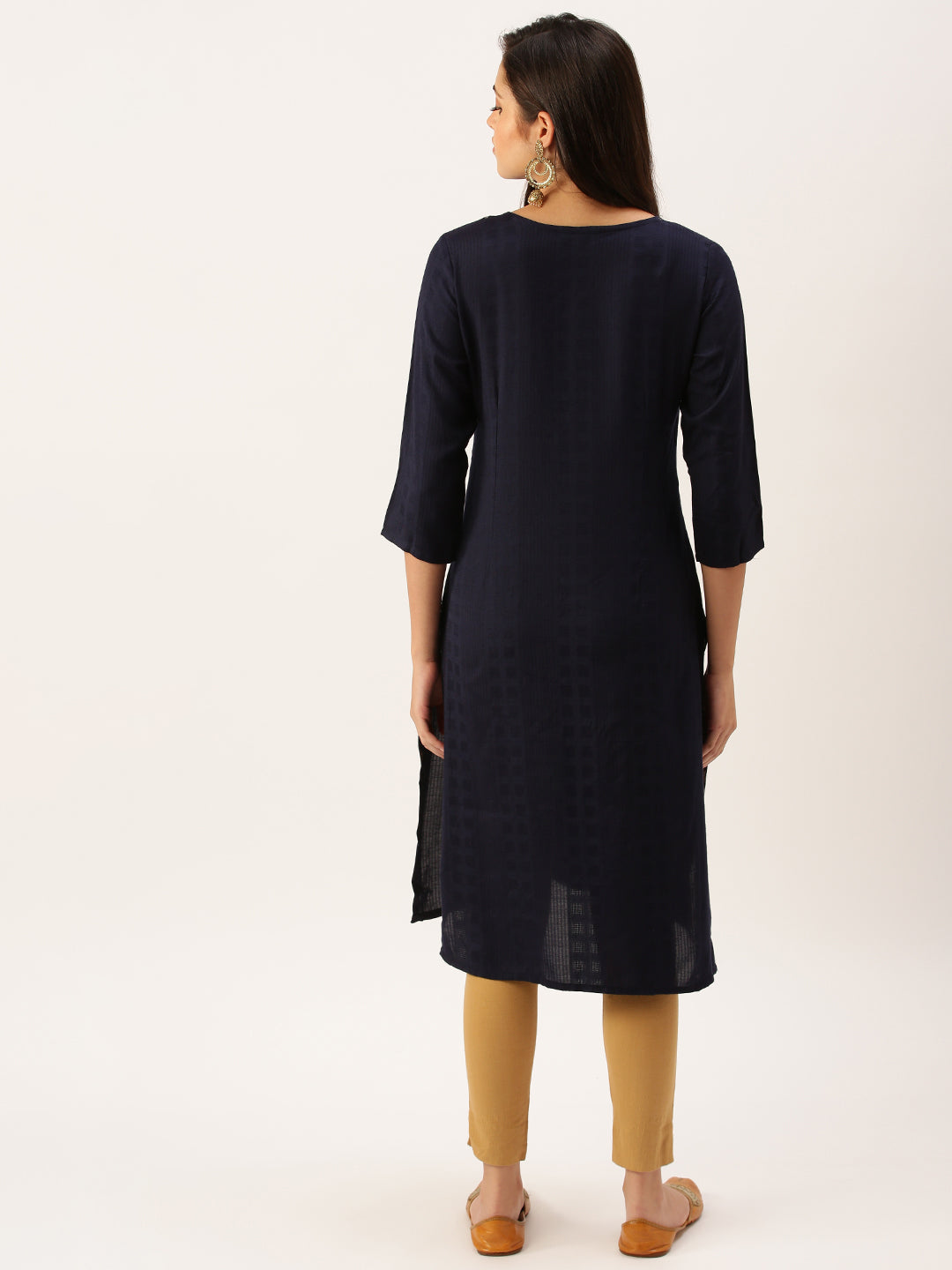 Women's Navy Blue Solid Straight Kurta