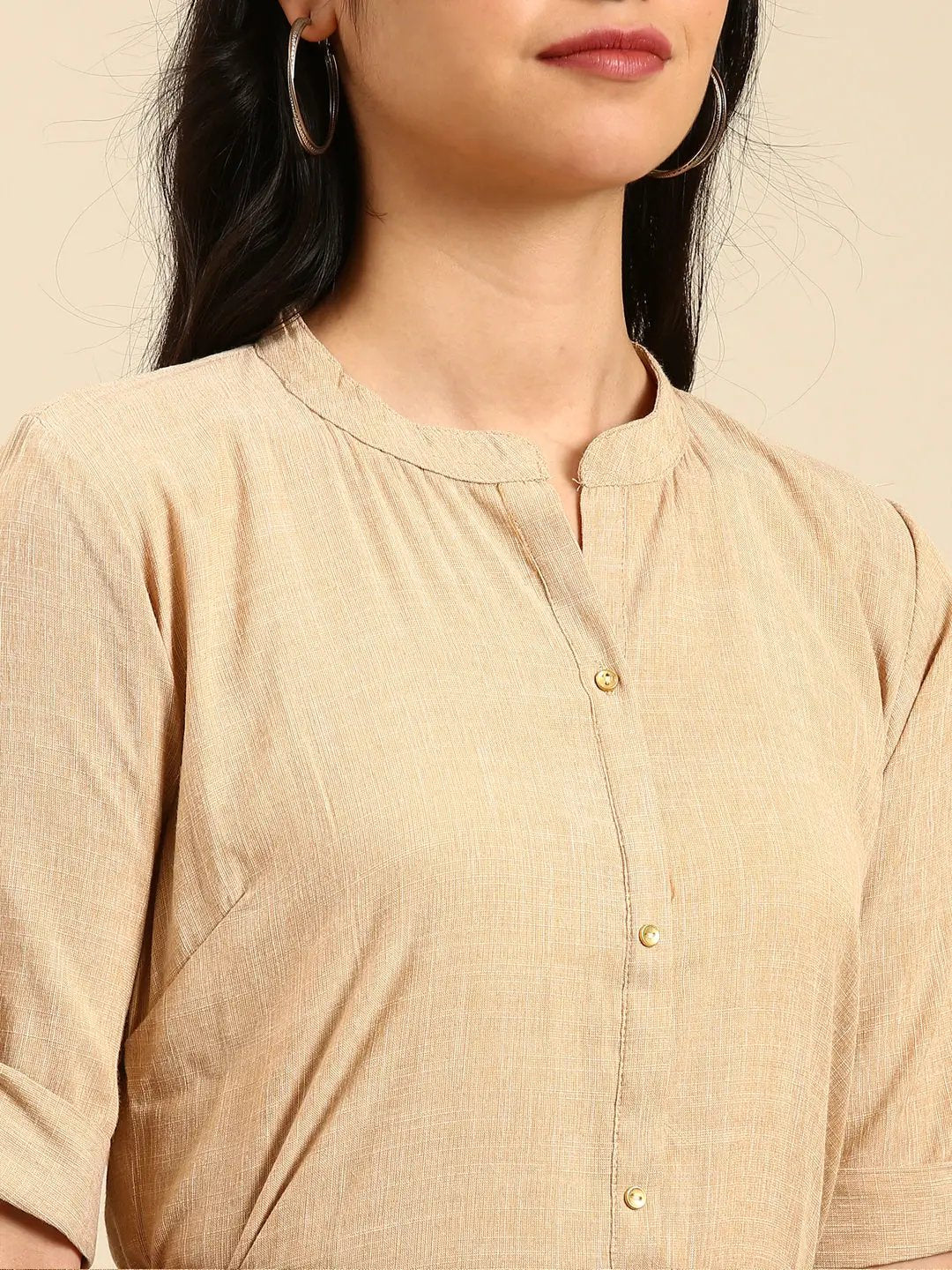 Women's Beige Solid Straight Kurta
