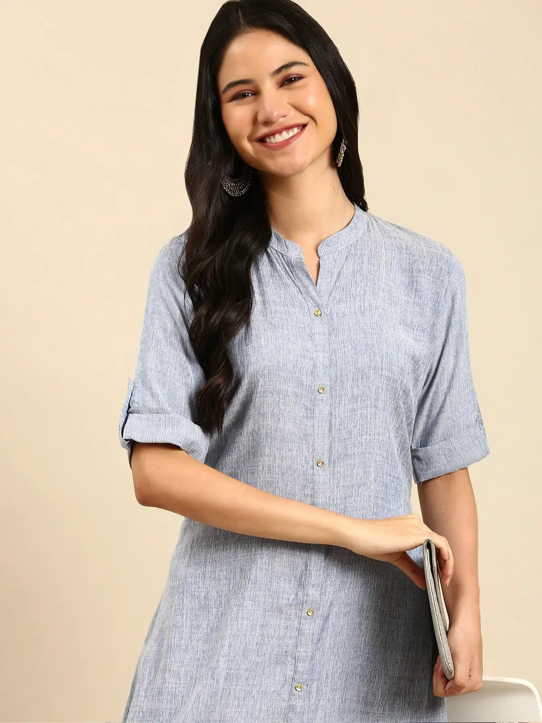 Women's Blue Solid Straight Kurta