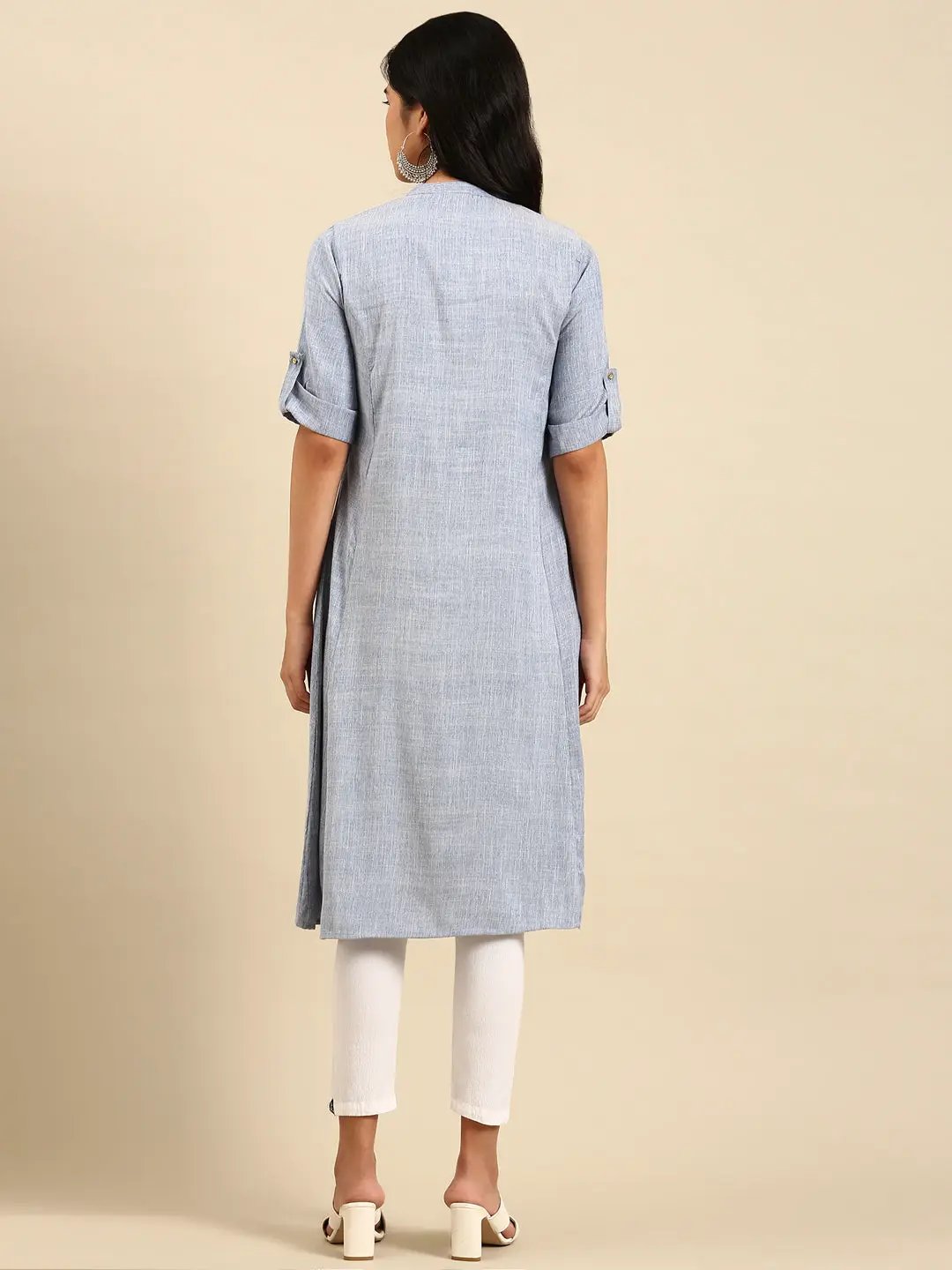 Women's Blue Solid Straight Kurta