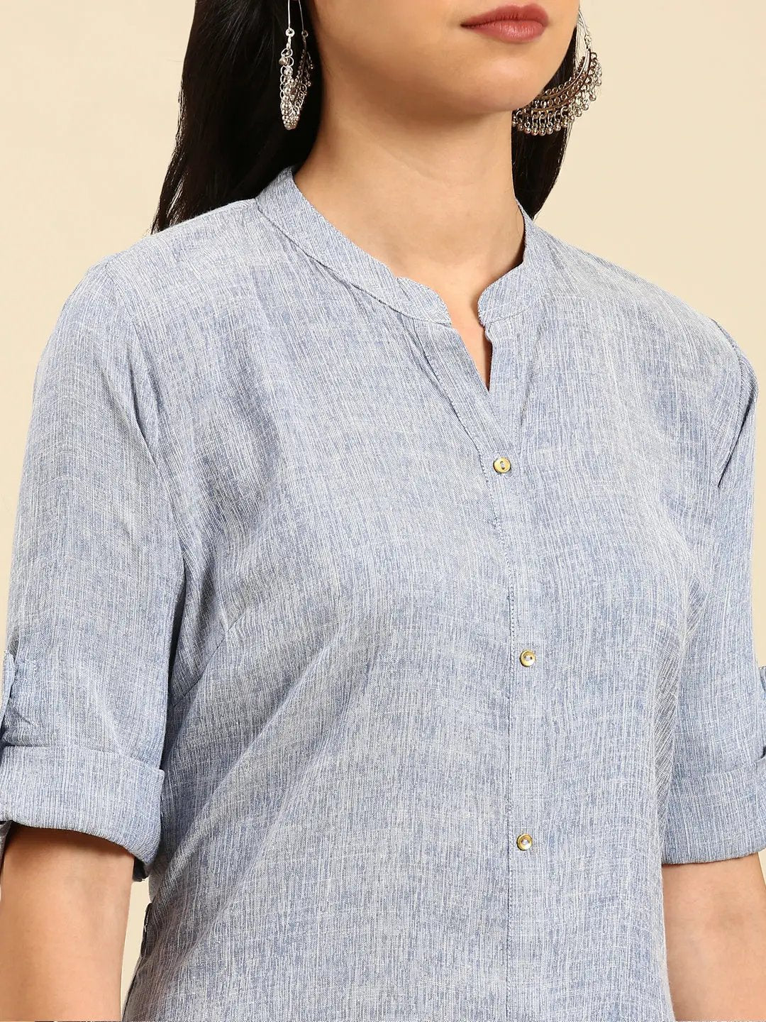 Women's Blue Solid Straight Kurta