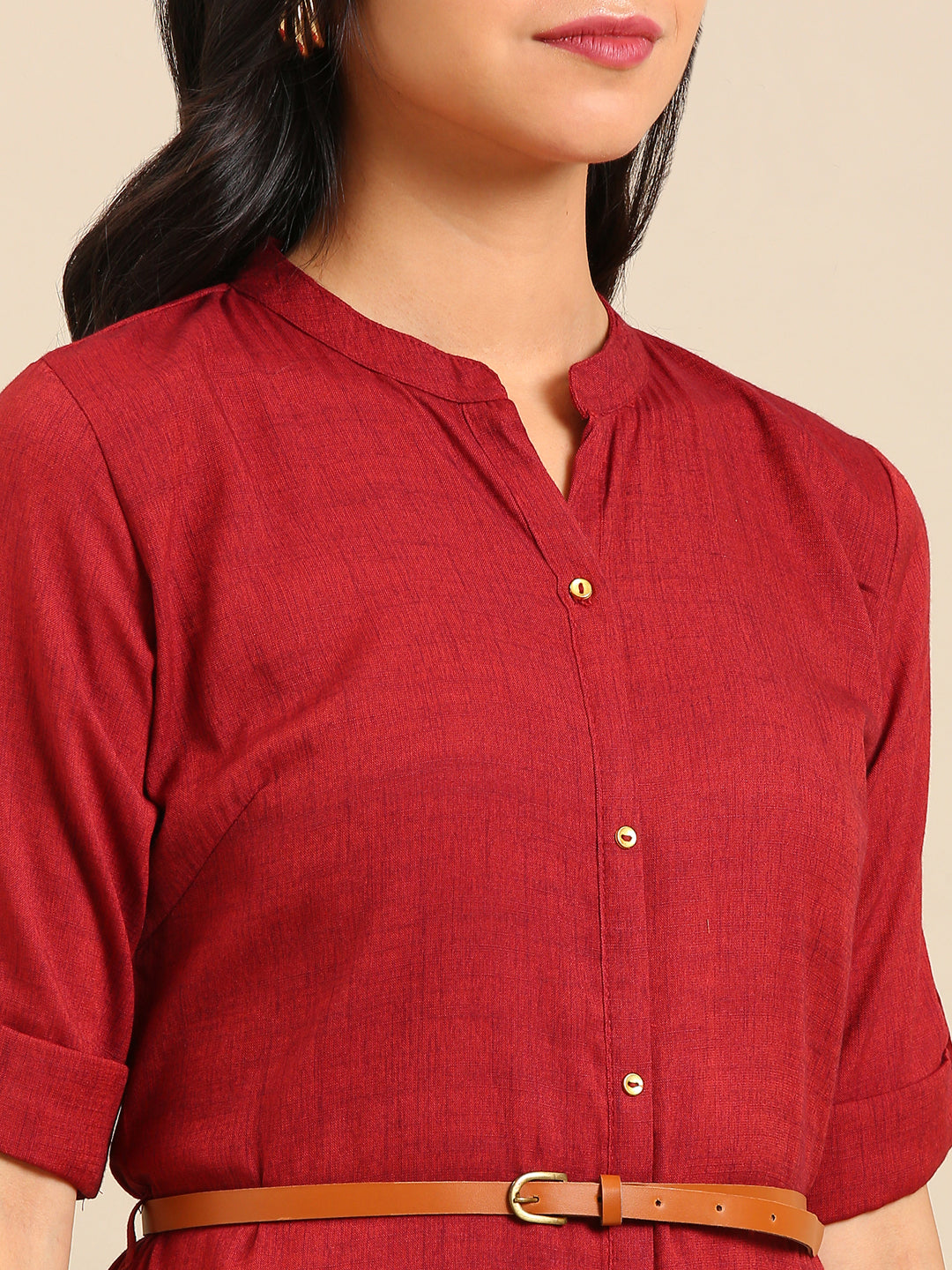 Women's Maroon Solid Straight Kurta