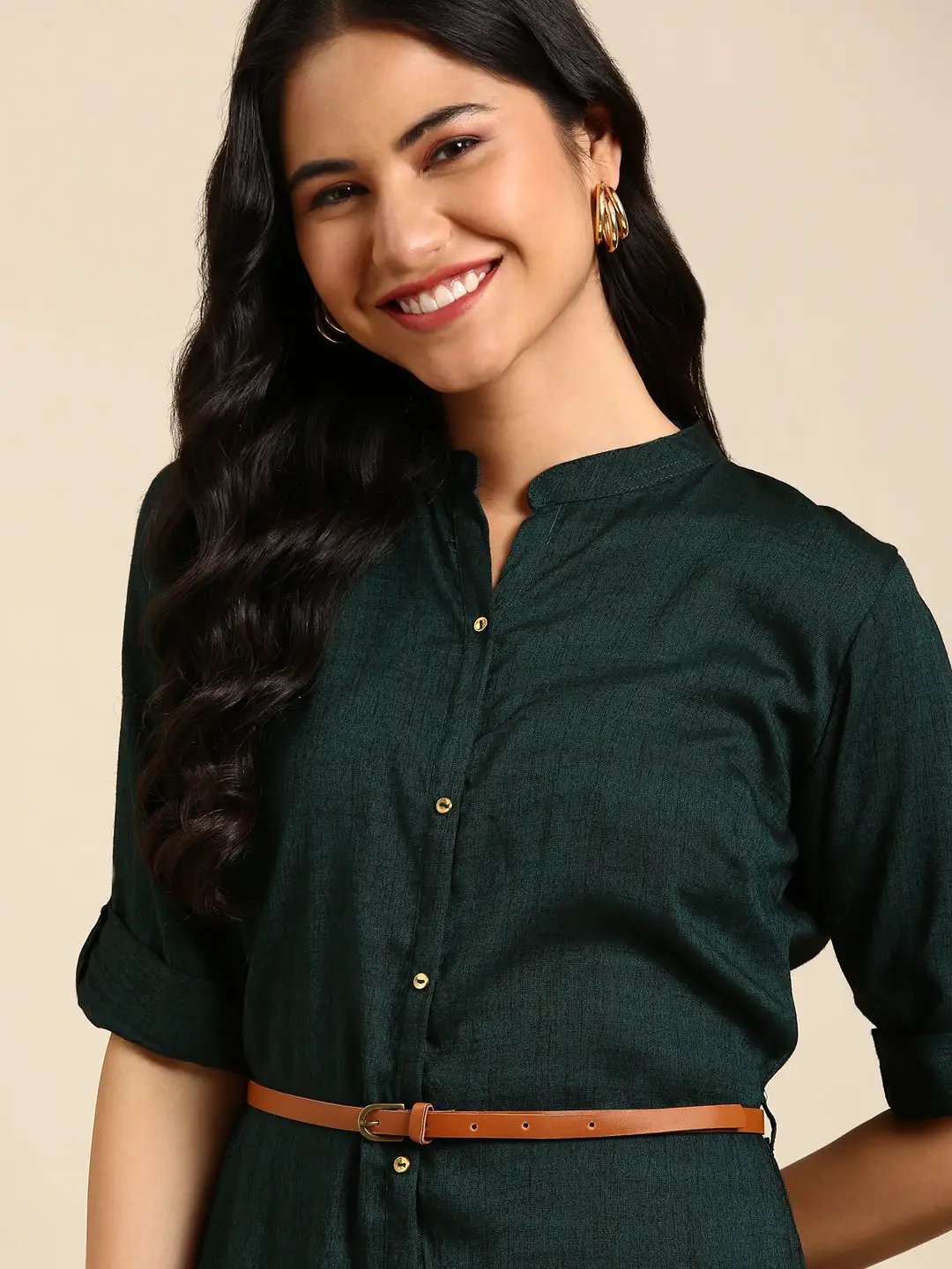 Women's Olive Solid Straight Kurta