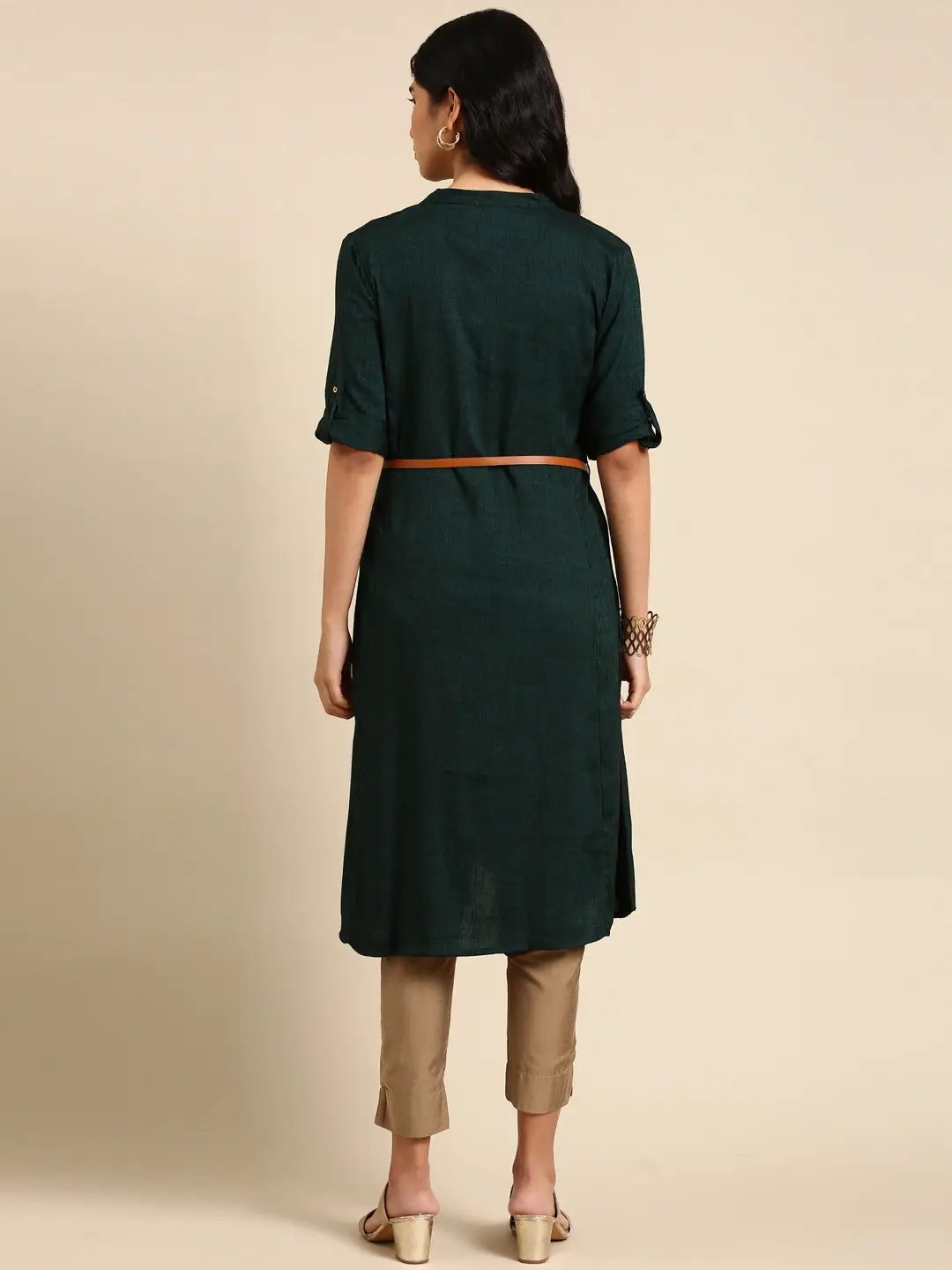 Women's Olive Solid Straight Kurta