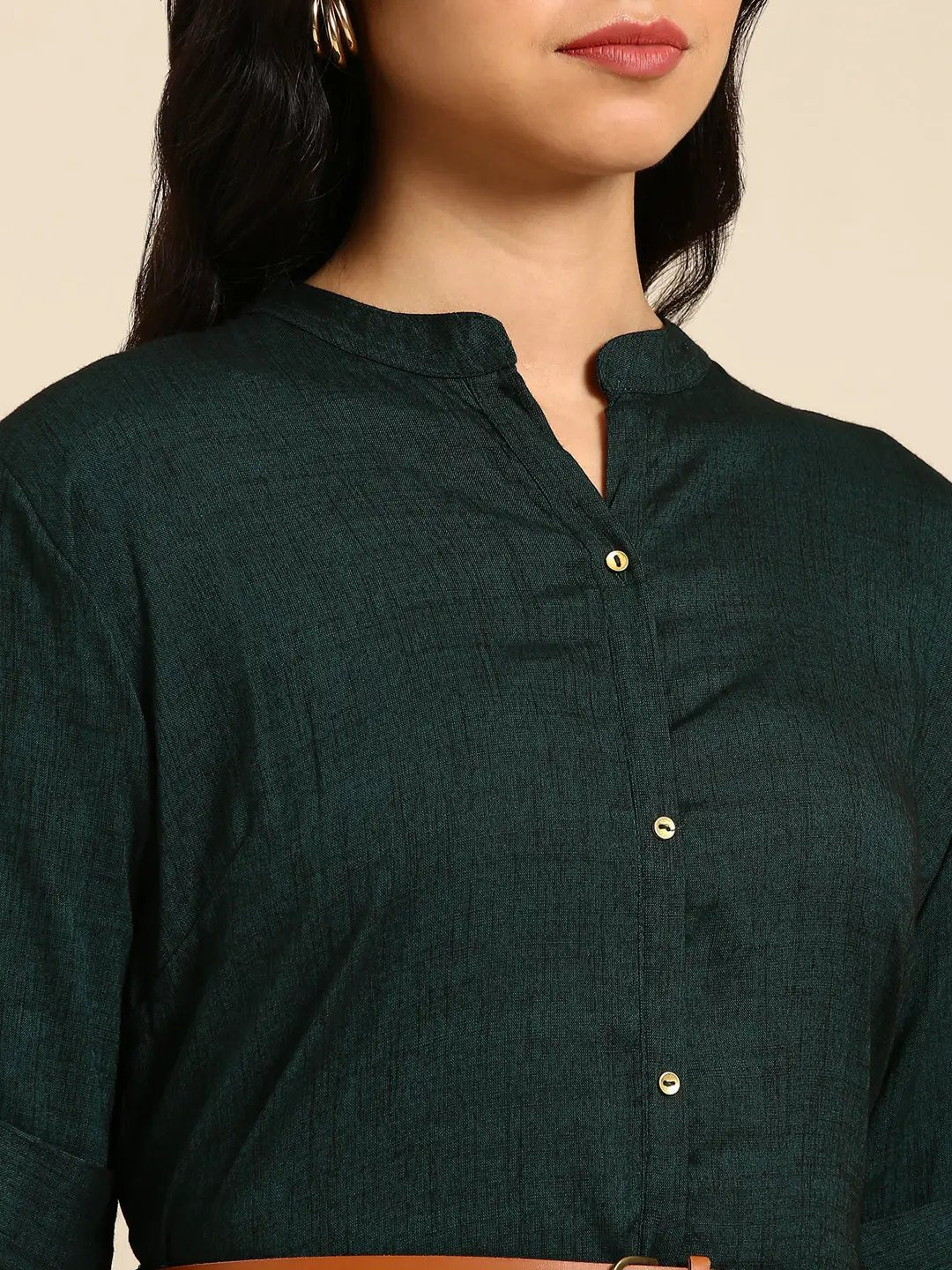 Women's Olive Solid Straight Kurta