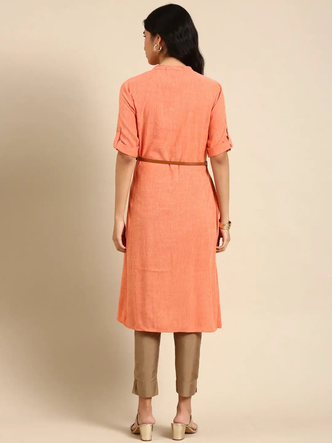 Women's Orange Solid Straight Kurta
