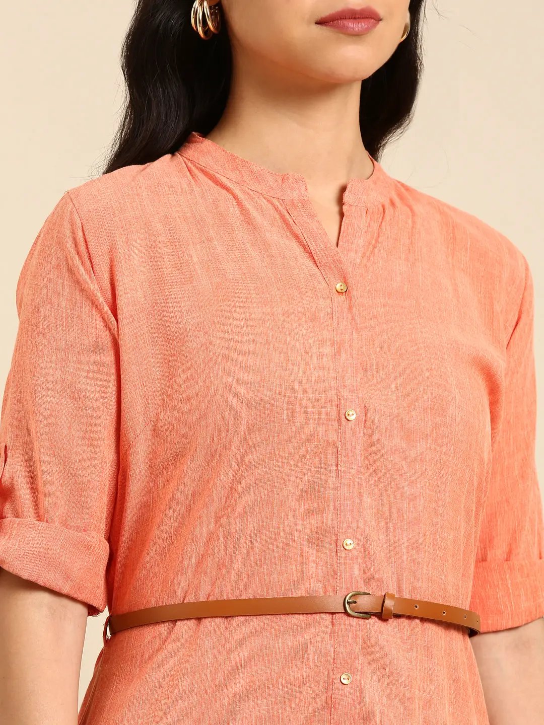 Women's Orange Solid Straight Kurta