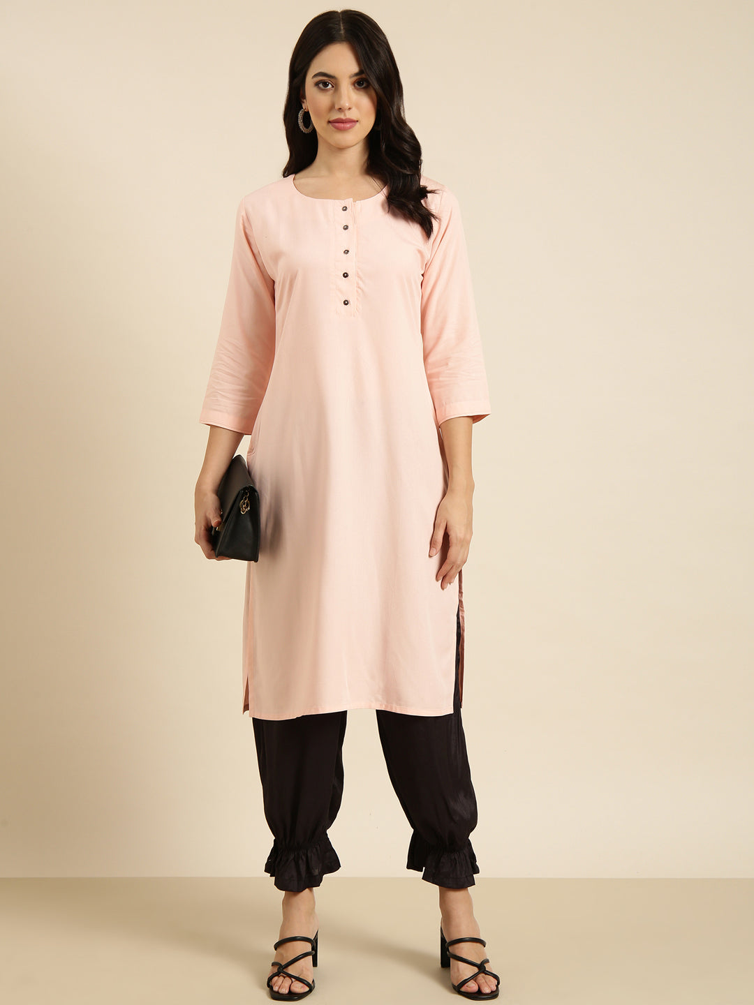 Women's Straight Pink Solid Kurta
