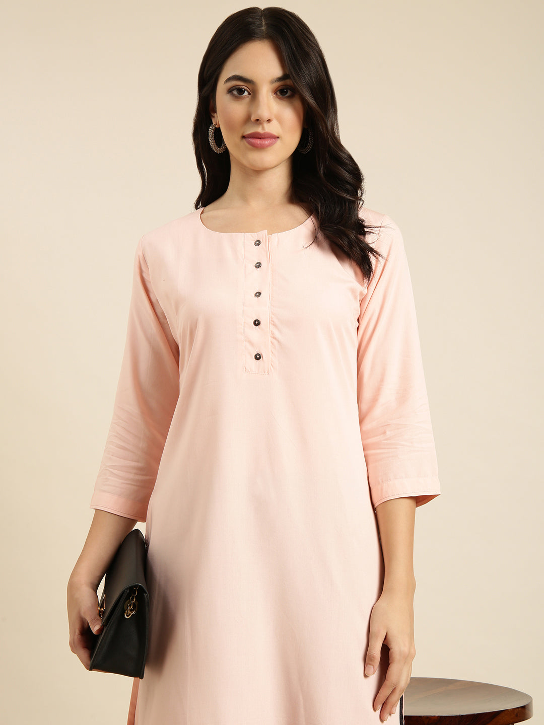 Women's Straight Pink Solid Kurta