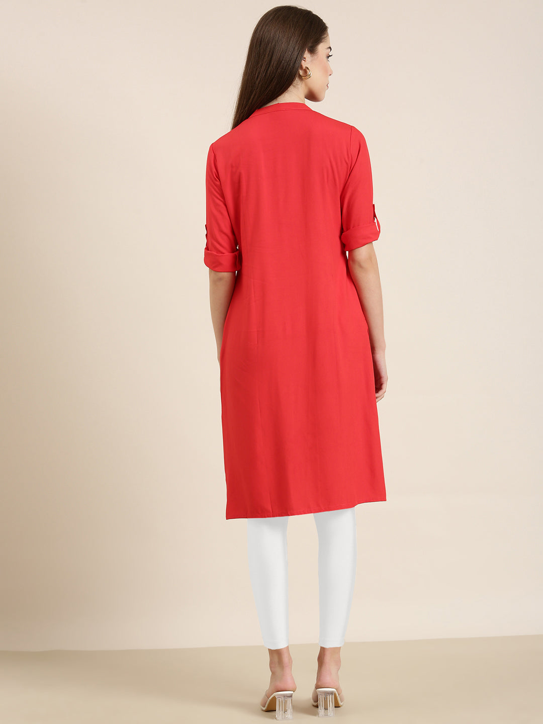 Women Red Solid Straight Kurta