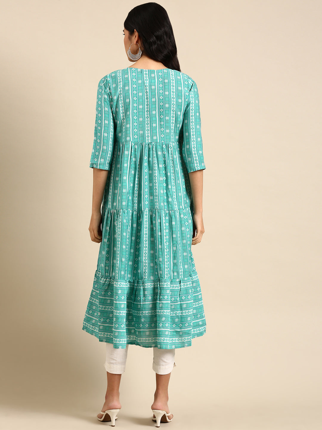 Women's Turquoise Blue Printed Anarkali Kurta