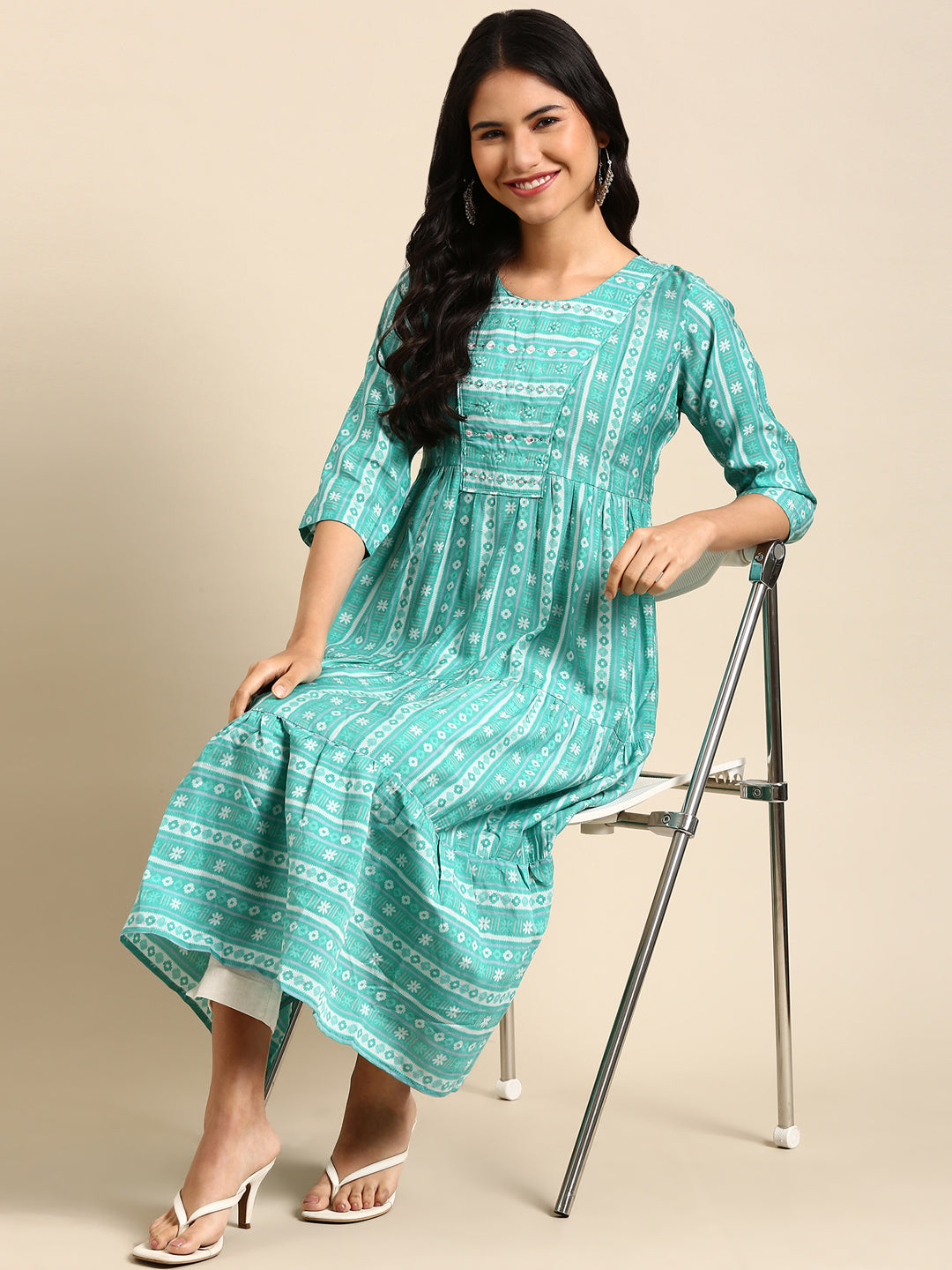 Women's Turquoise Blue Printed Anarkali Kurta