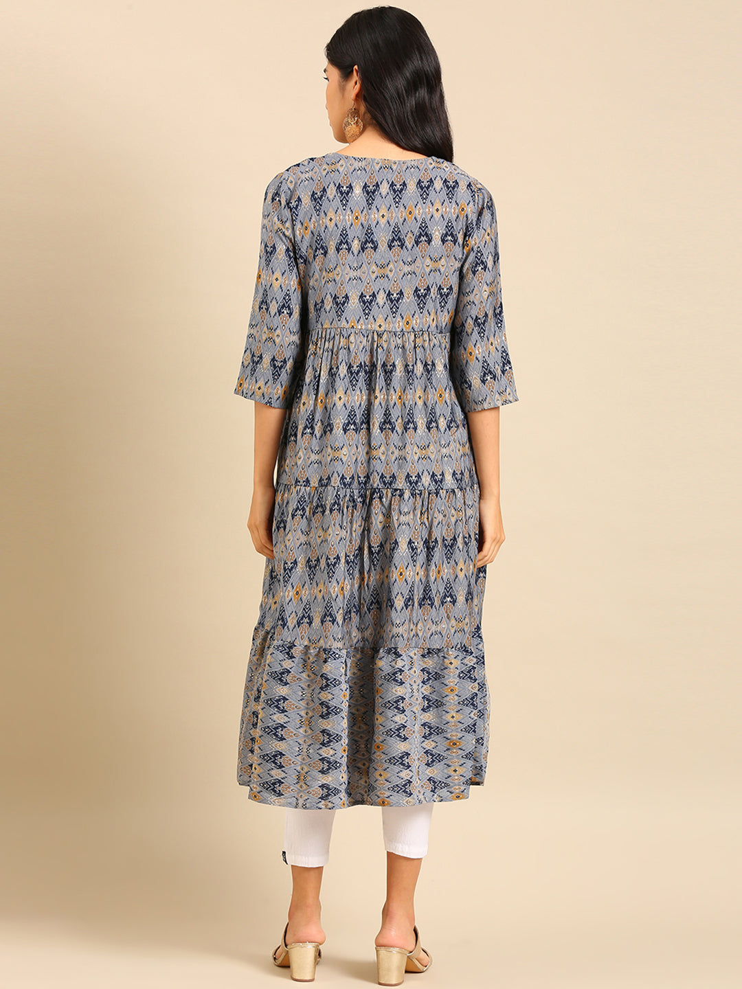 Women's Grey Printed Anarkali Kurta