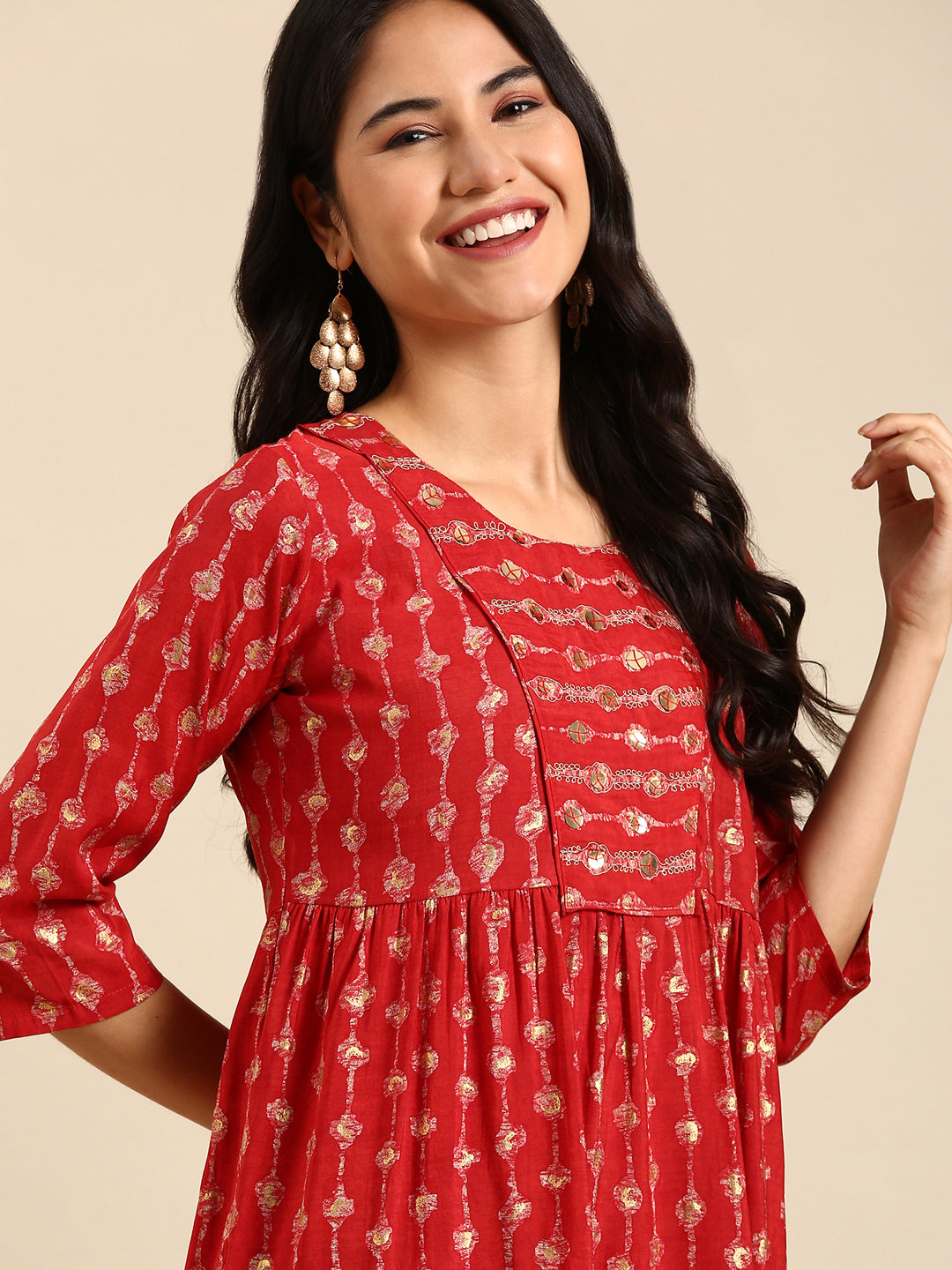 Women's Red Printed Anarkali Kurta