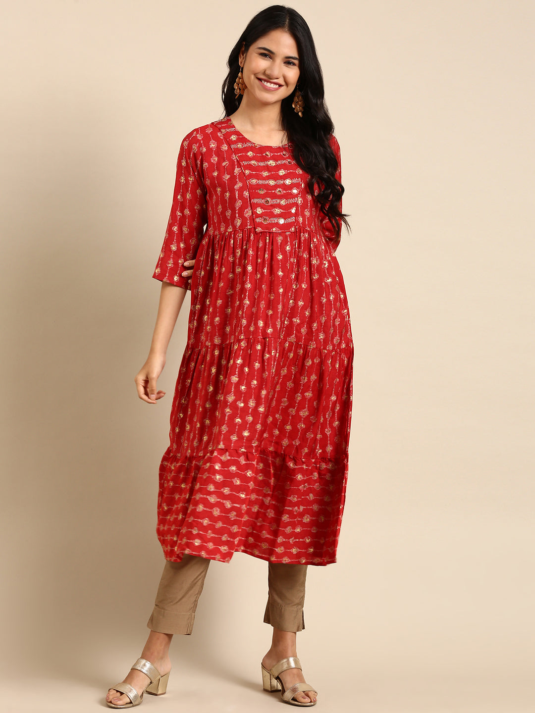 Women's Red Printed Anarkali Kurta