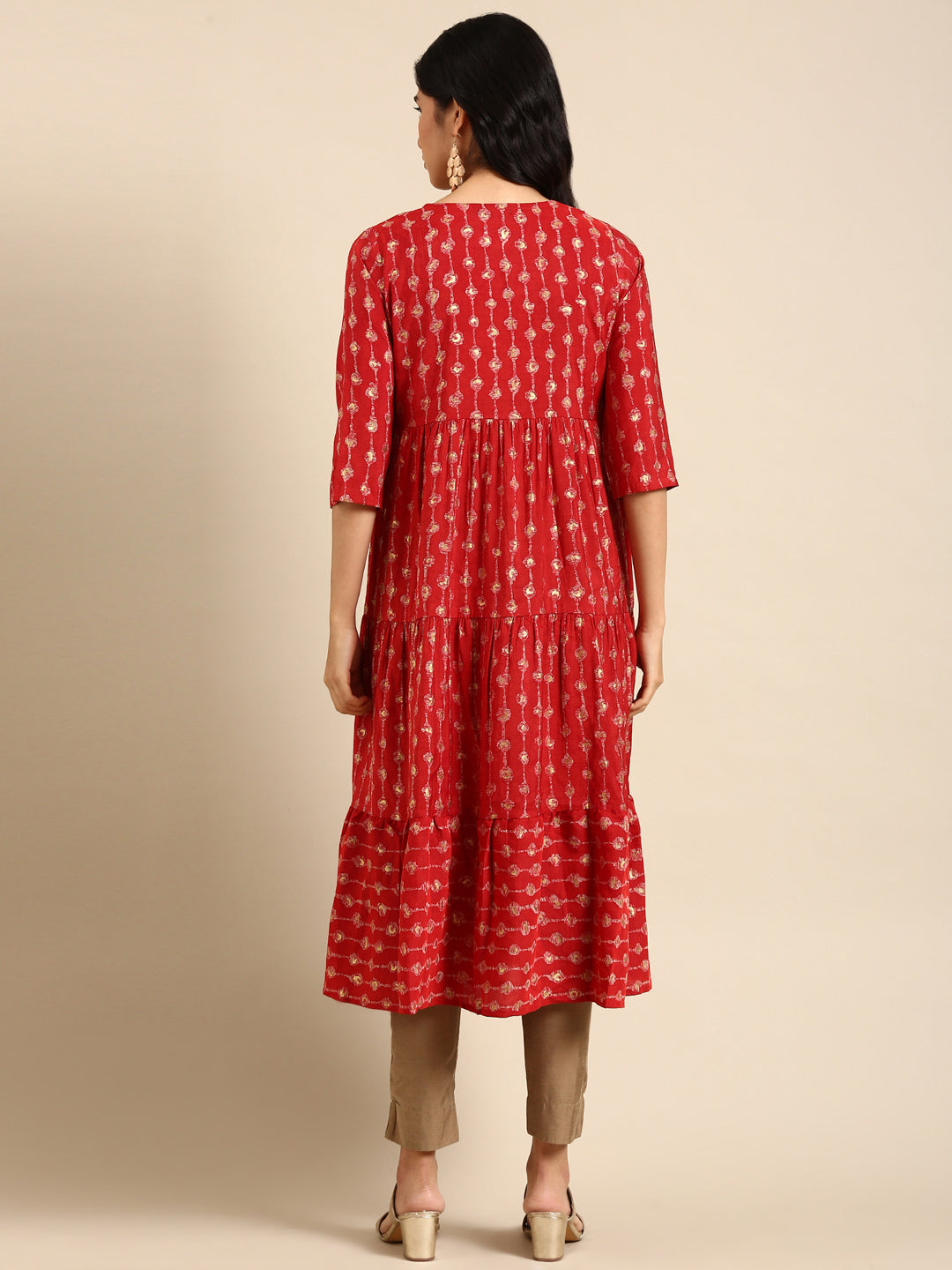 Women's Red Printed Anarkali Kurta