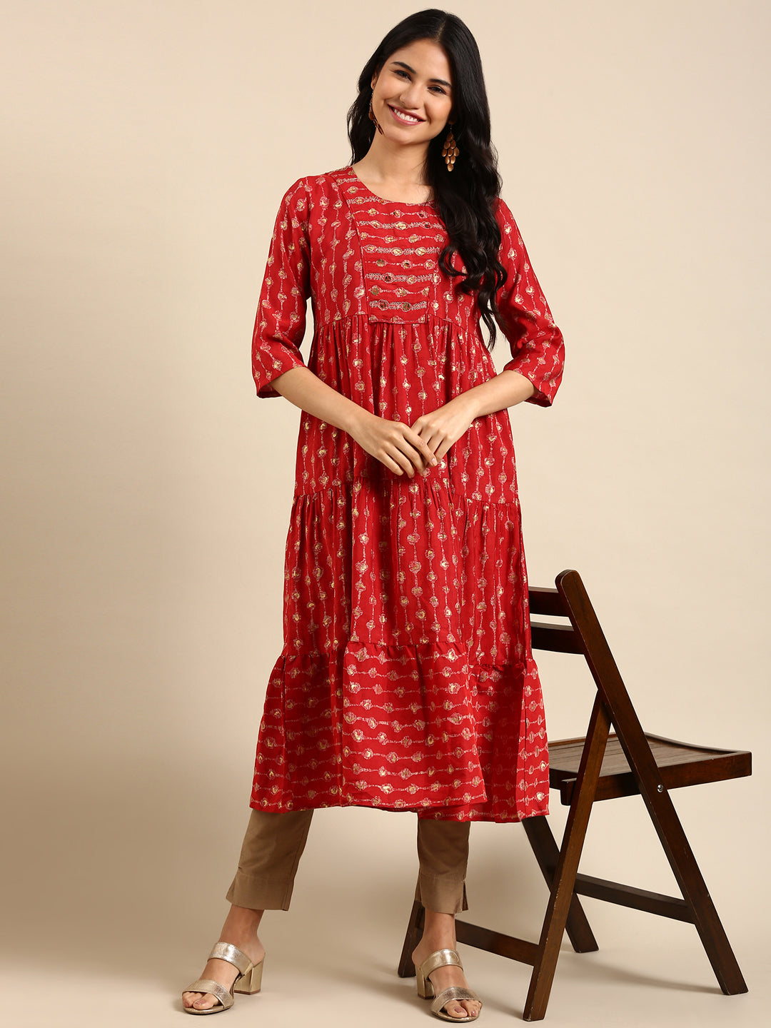 Women's Red Printed Anarkali Kurta