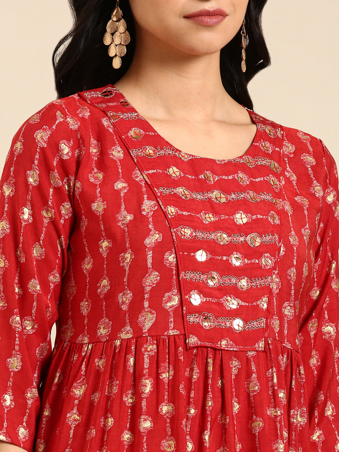 Women's Red Printed Anarkali Kurta