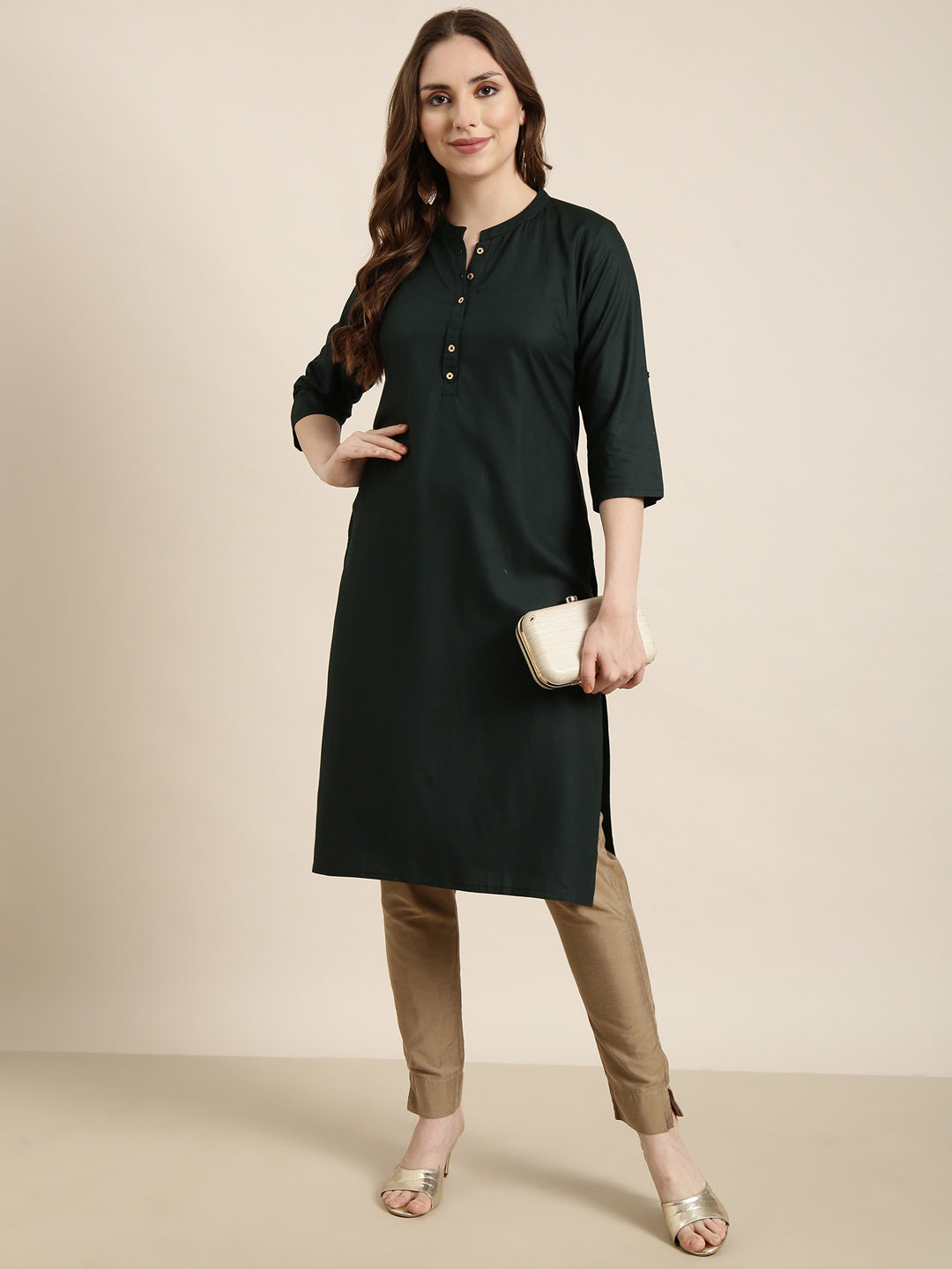 Women Straight Green Solid Kurta