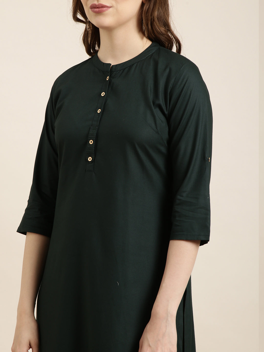 Women Straight Green Solid Kurta