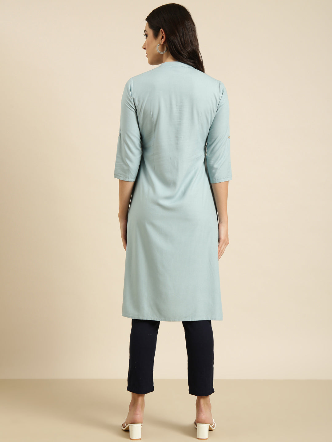 Women Straight Blue Solid Kurta