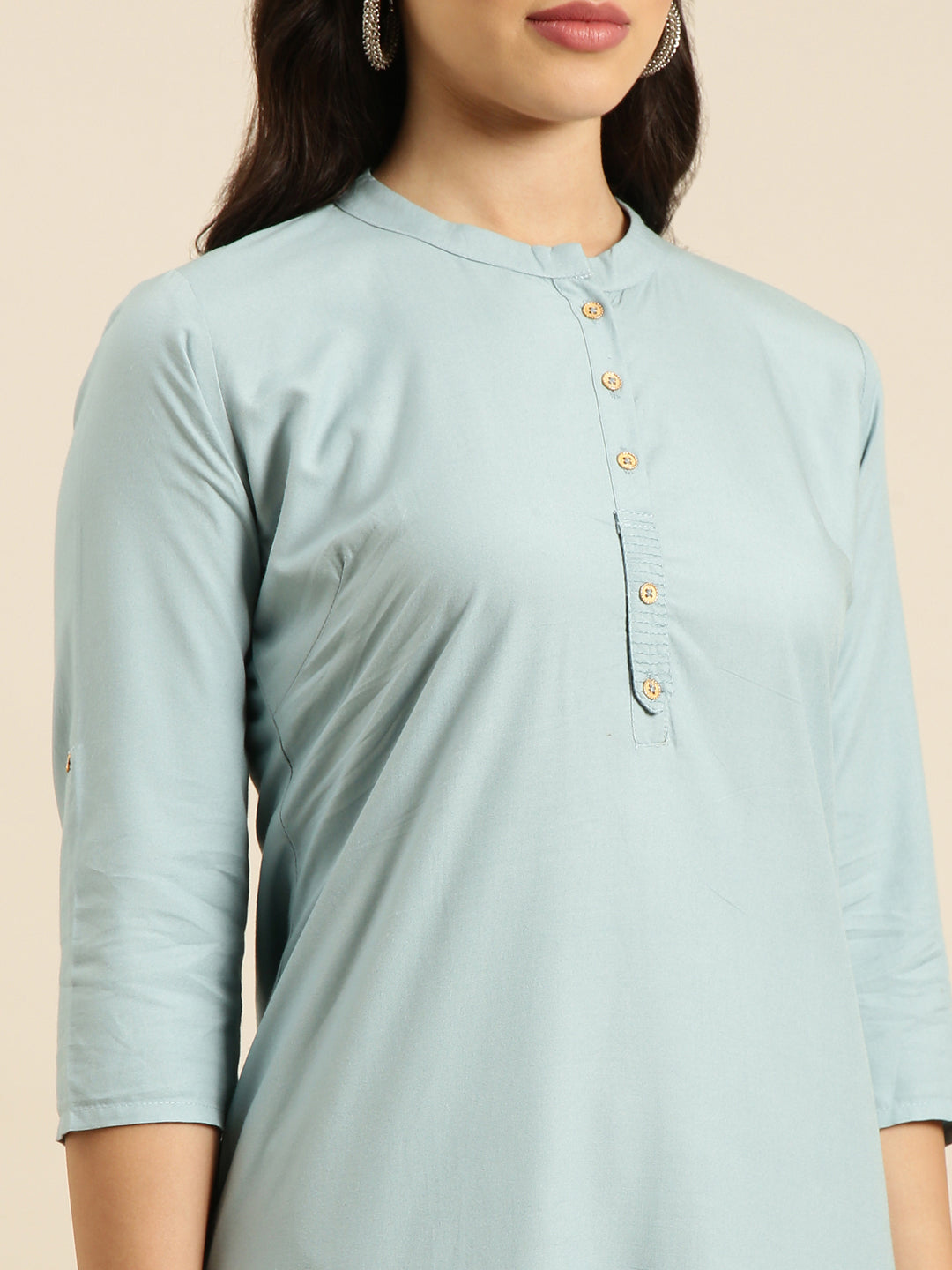 Women Straight Blue Solid Kurta