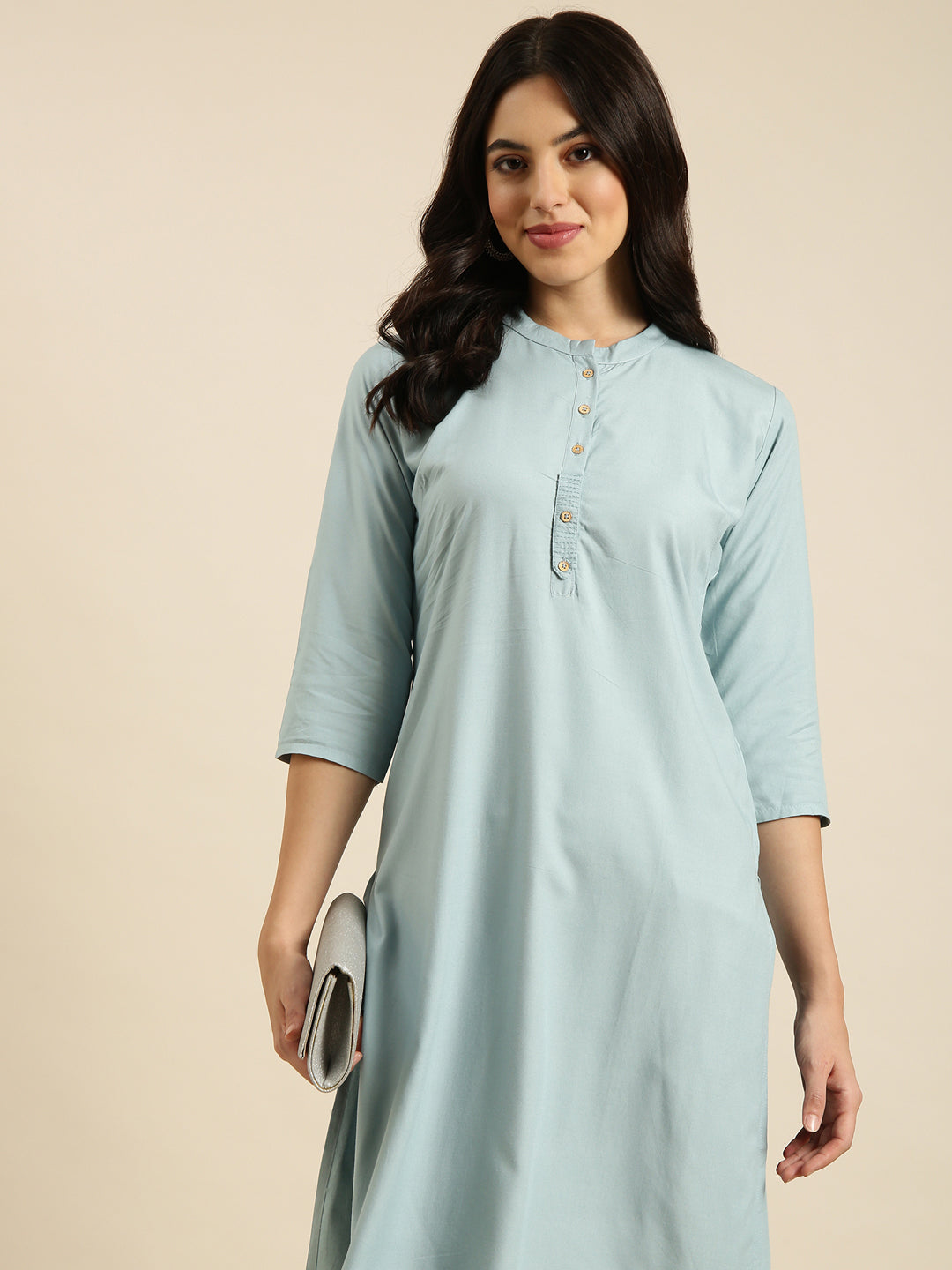 Women Straight Blue Solid Kurta