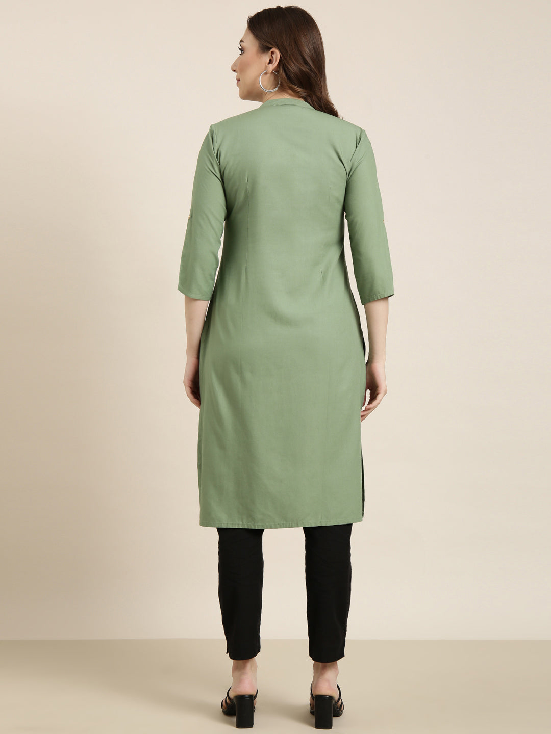 Women Straight Green Solid Kurta