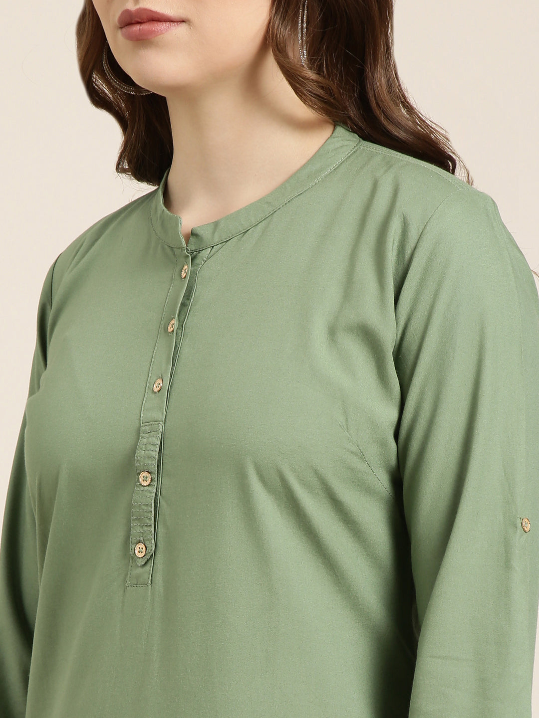 Women Straight Green Solid Kurta