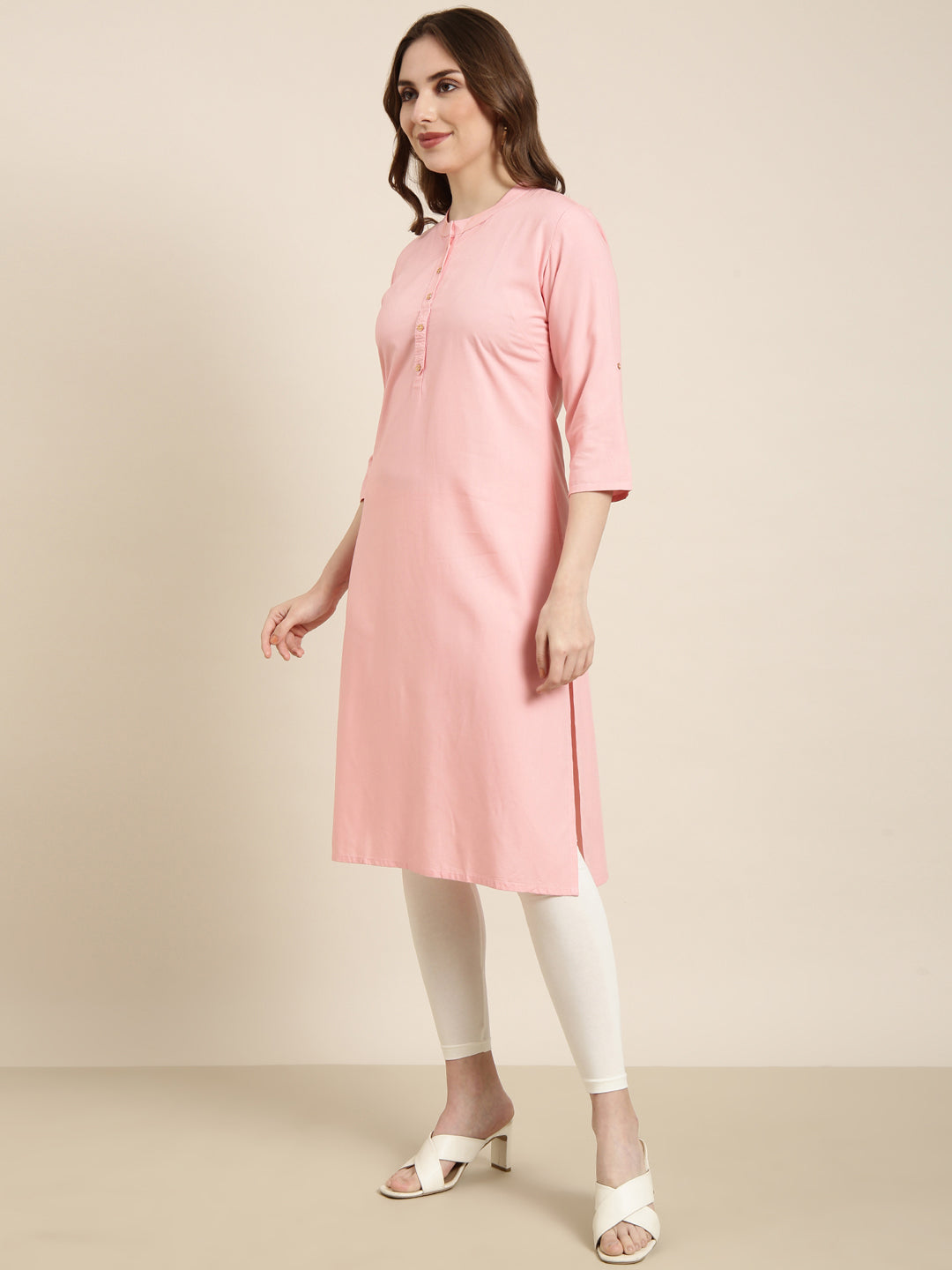 Women Straight Pink Solid Kurta