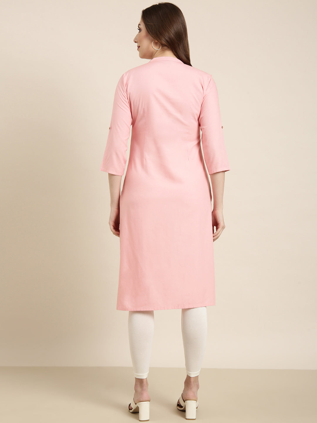 Women Straight Pink Solid Kurta