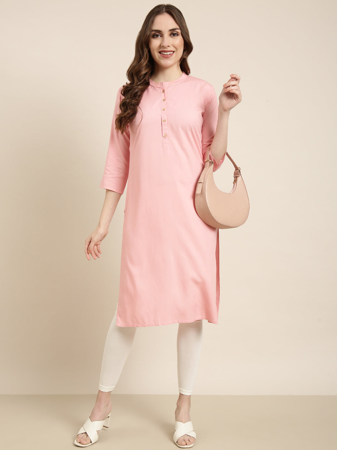 Women Straight Pink Solid Kurta