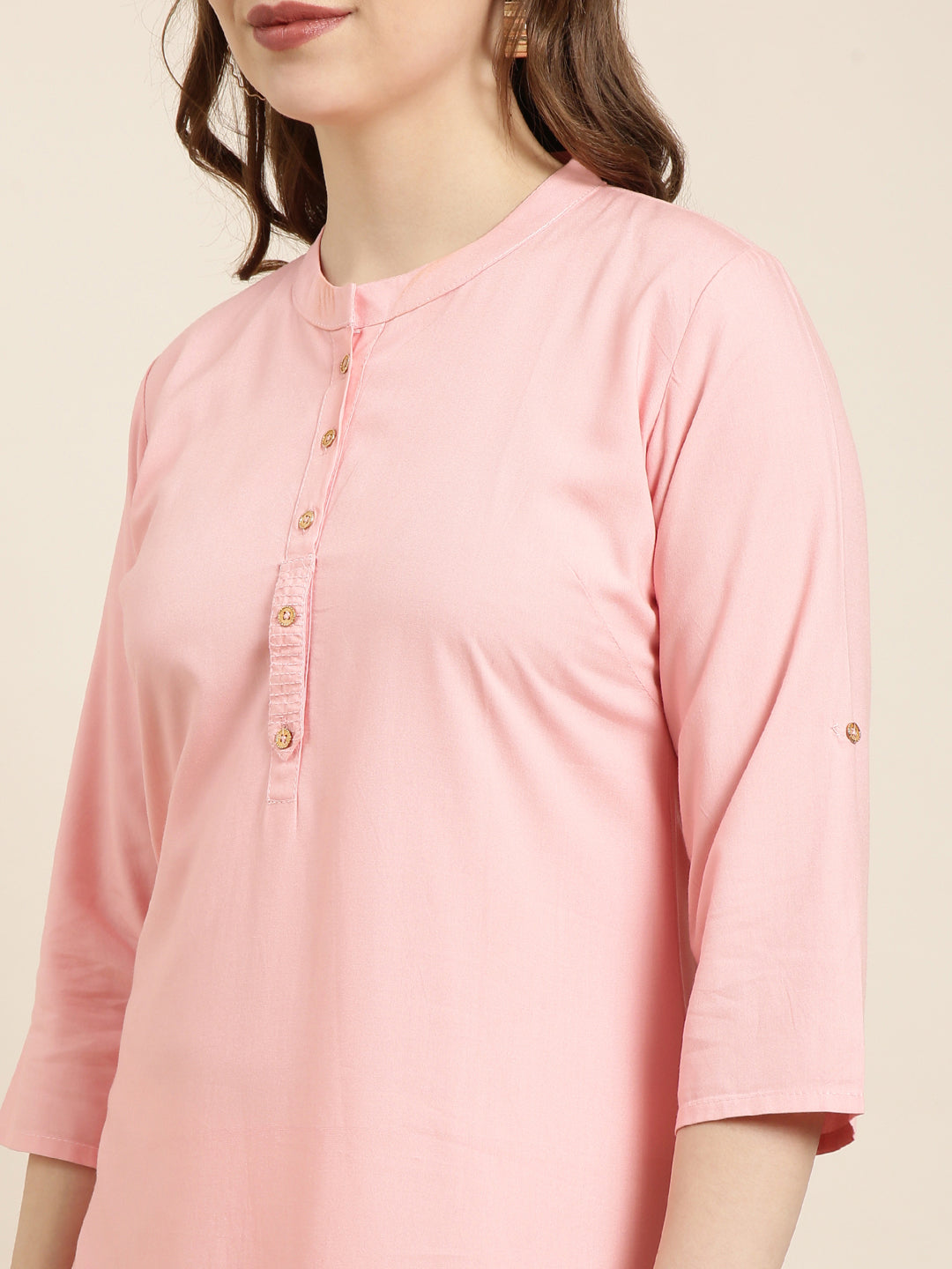 Women Straight Pink Solid Kurta