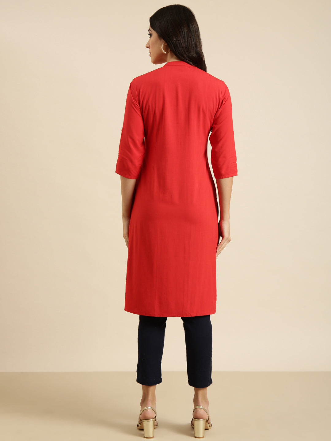 Women Straight Red Solid Kurta