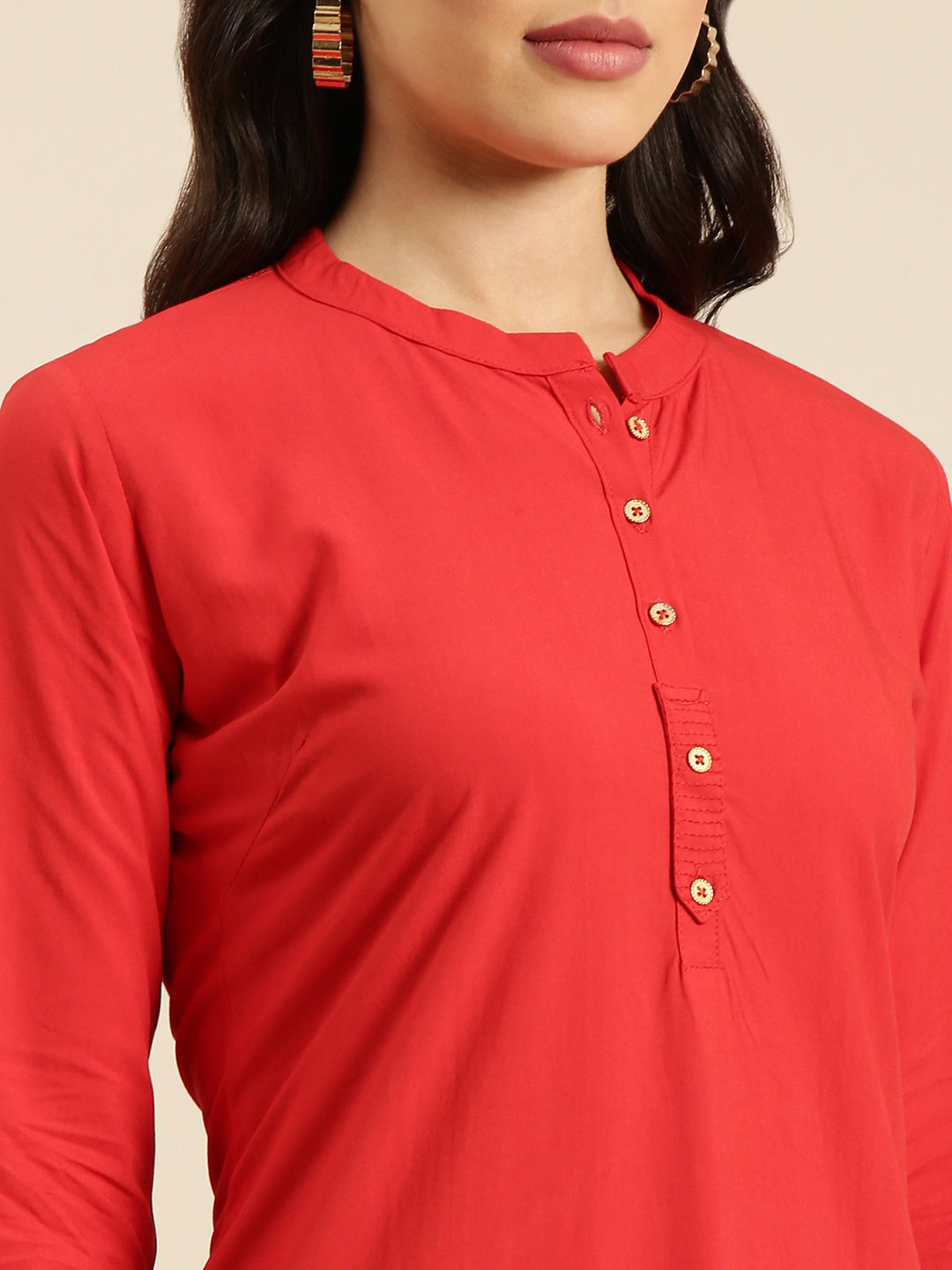 Women Straight Red Solid Kurta