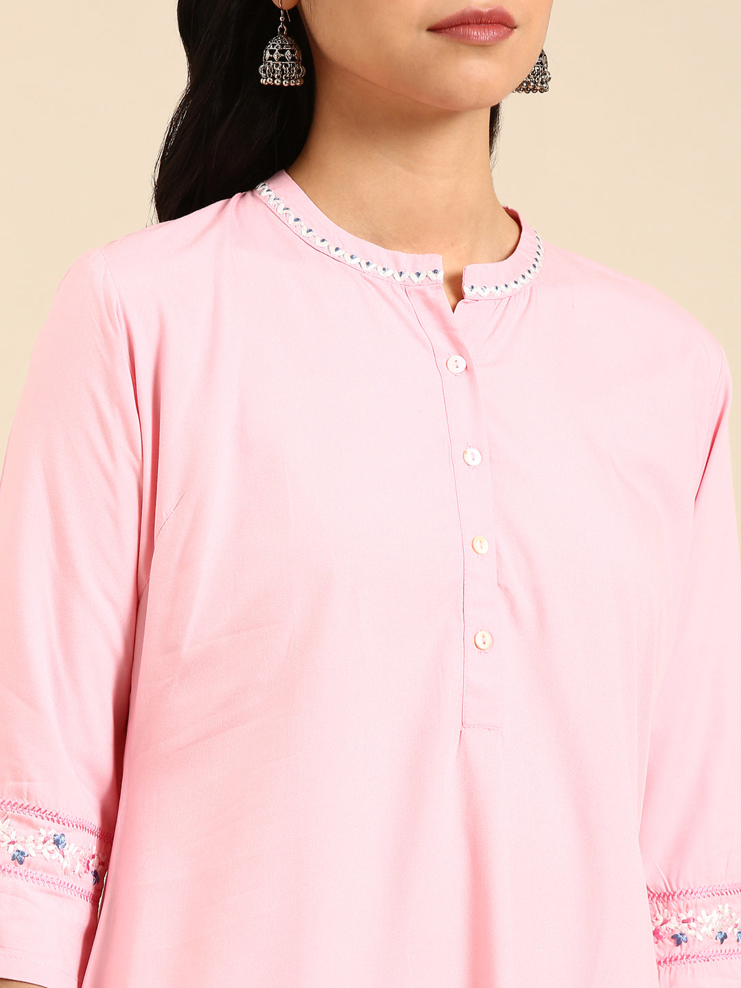 Women's Pink Printed Straight Kurta