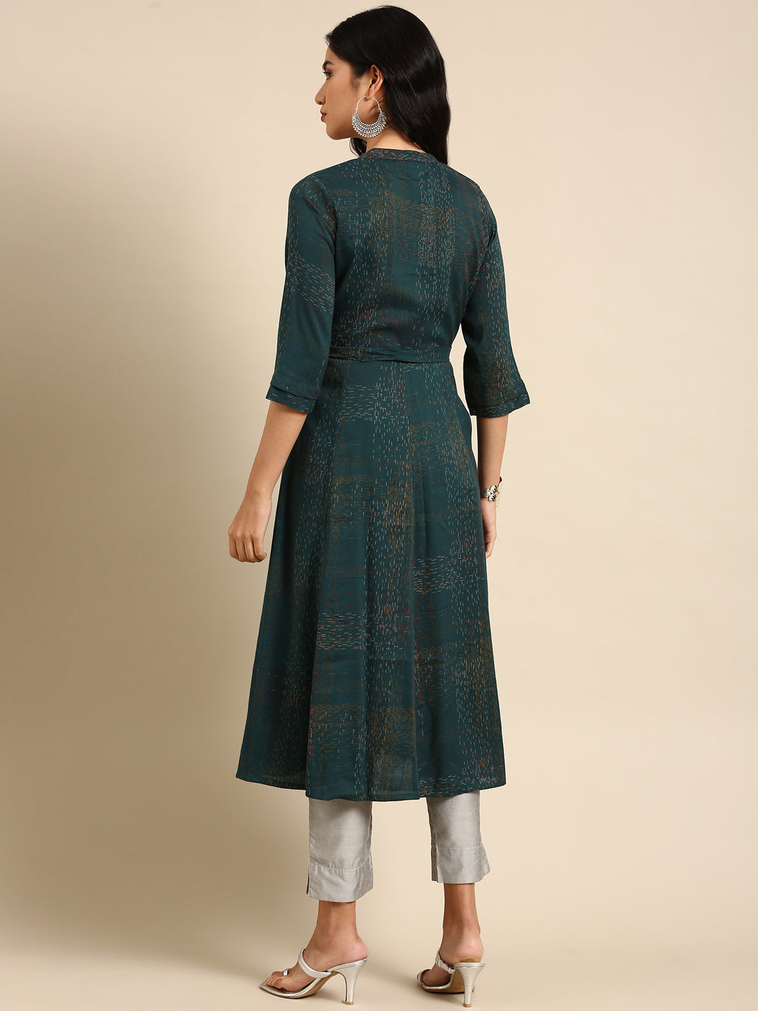 Women's Teal Printed Anarkali Kurta