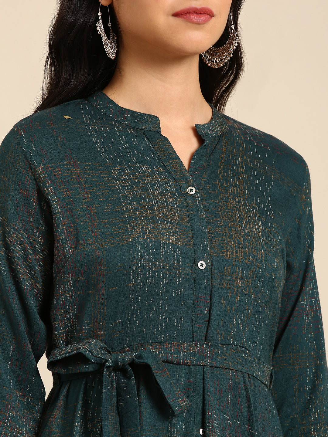 Women's Teal Printed Anarkali Kurta