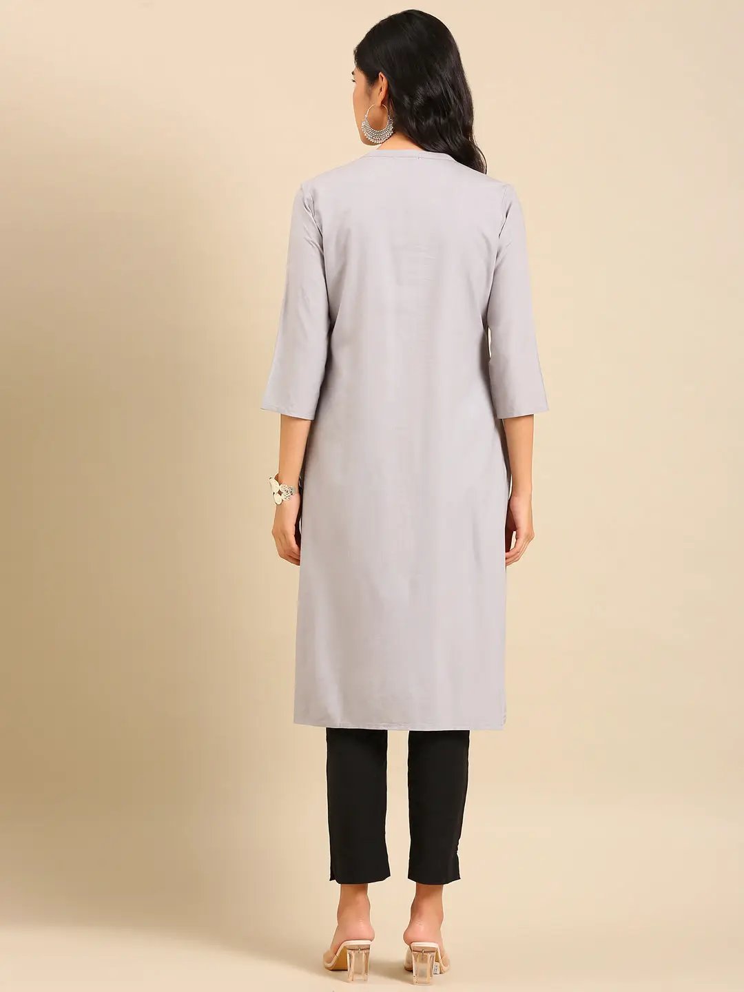 Women's Grey Solid Straight Kurta