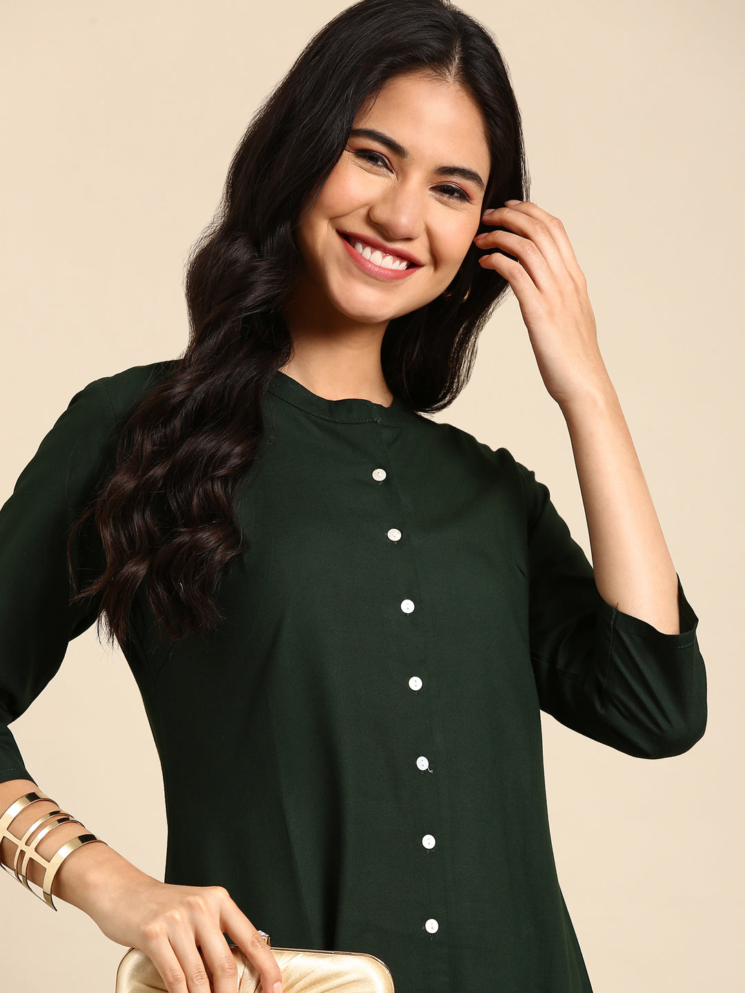 Women's Olive Solid Straight Kurta