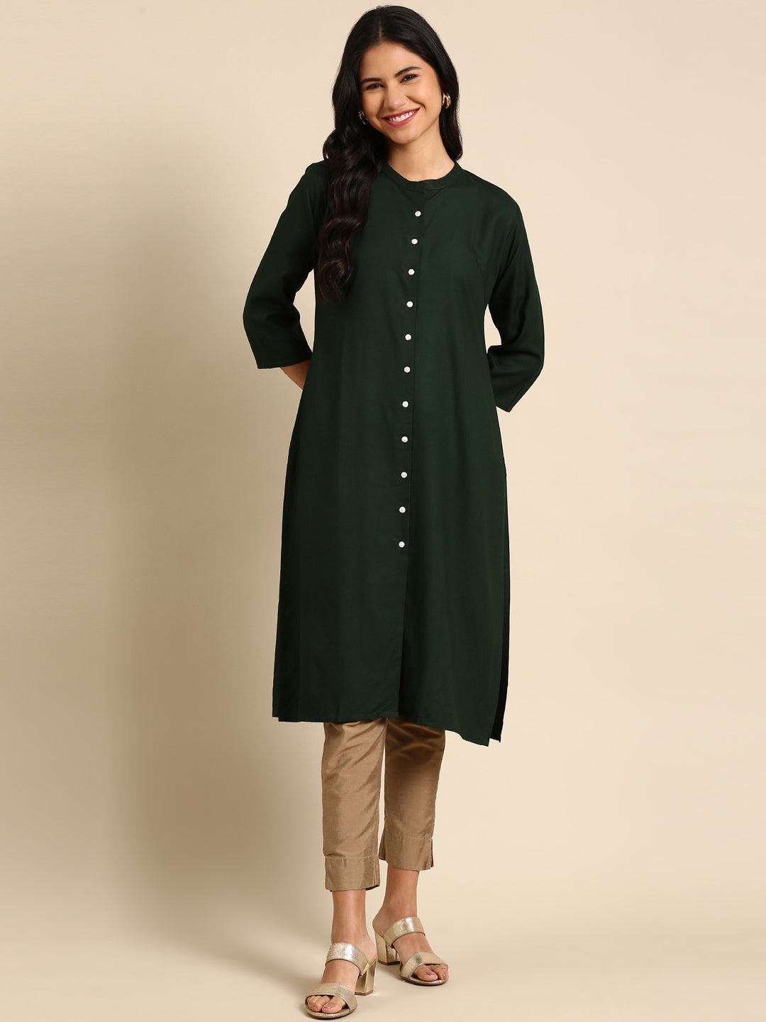 Women's Olive Solid Straight Kurta