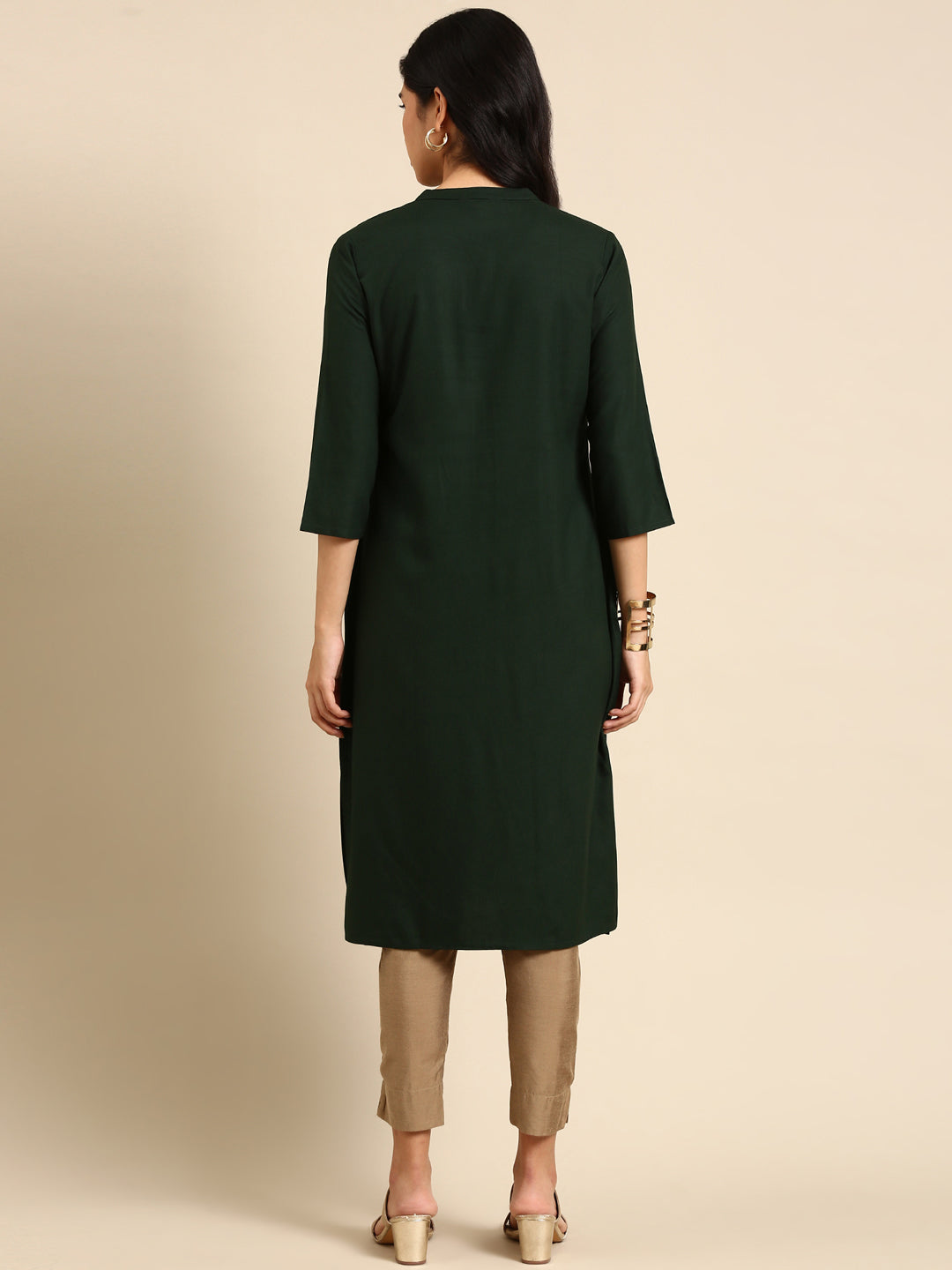 Women's Olive Solid Straight Kurta